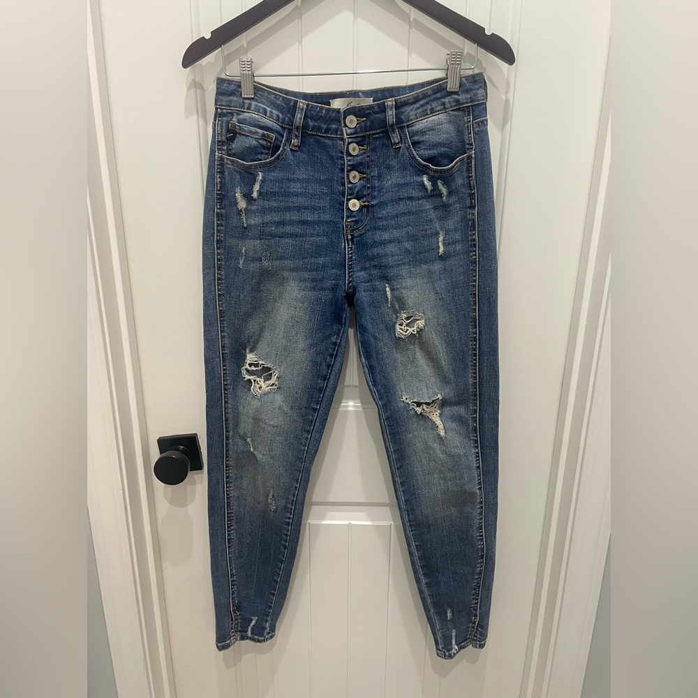 KanCan Distressed Boyfriend Jeans in Blue Wash